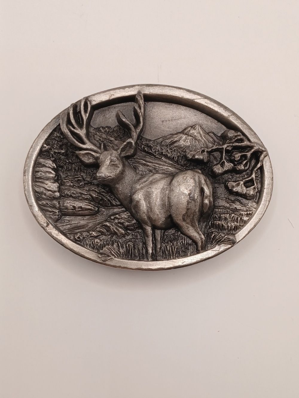 VTG 1984 Bergamont Brass Works Buck Deer Elk Belt Buckle E-146 USA